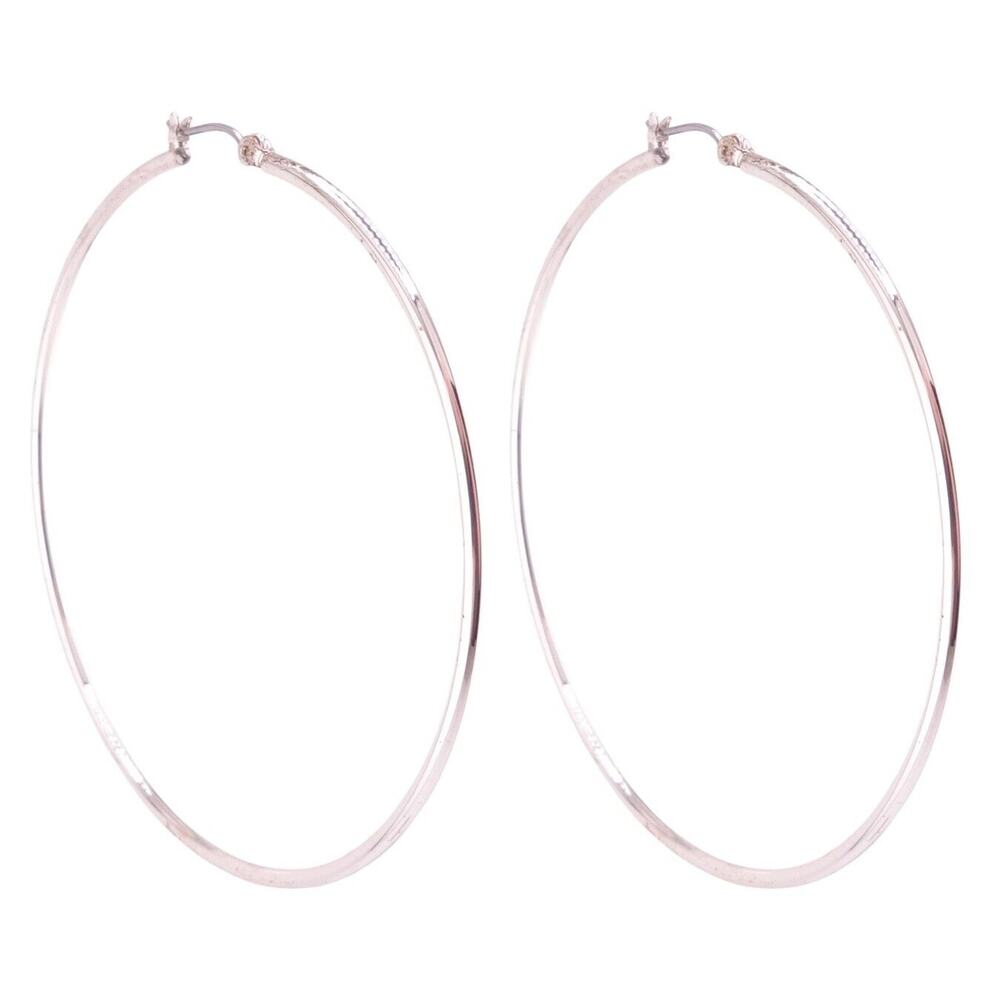 Large Silvertone Round Wire Hoop Hinge Ear Wire Earrings NWOT